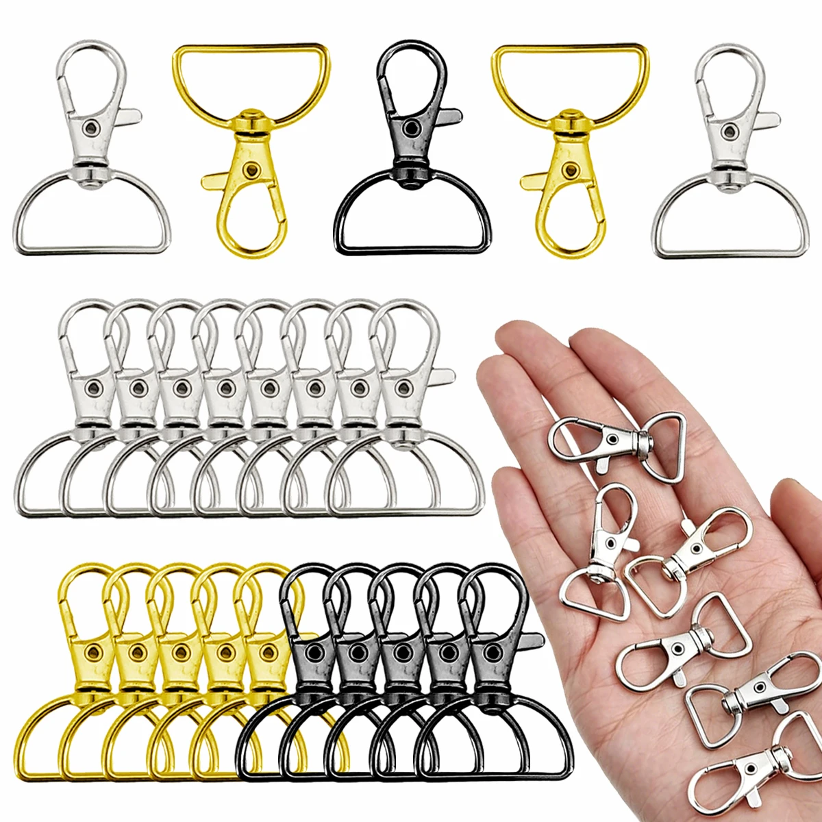 20/40pcs Metal D-shaped rotating lobster claw buckle,classic trigger-type spring hook,for DIY handicrafts,luggage lanyard clips