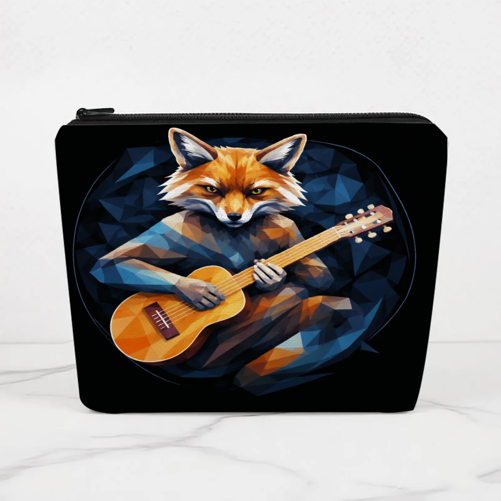 Fox Playing Guitar Art Design Makeup Bags for Girls Cosmetic Pouch Toiletry Bag Pencil Case Travel Storage