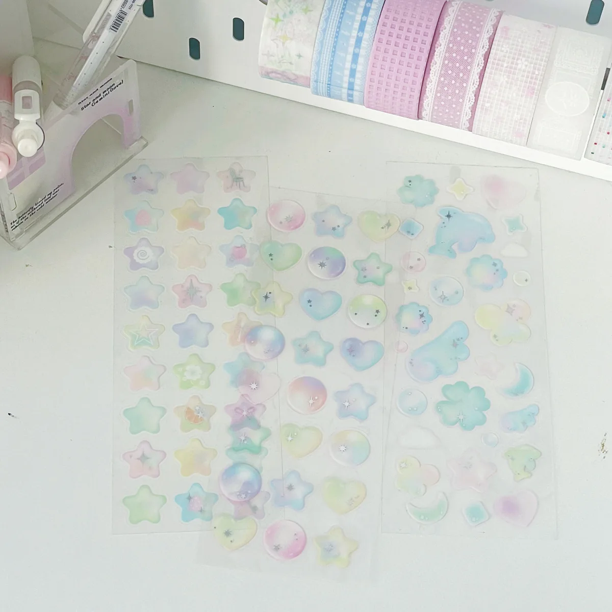 1 Pc Cute Cartoon Colorful Bubble Sticker PET Silver DIY Scrapbooking Journaling Decorative Sticker Greeting Card Supplies