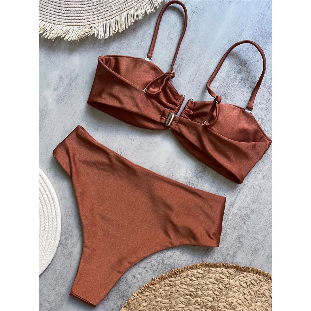 4 Farben, V-förmiger, gepolsterter Damen-Badeanzug, hochtaillierter Bikini, zweiteiliges Bikini-Set, Badebekleidung, Badeanzug, Modell V6583. – Detail 29