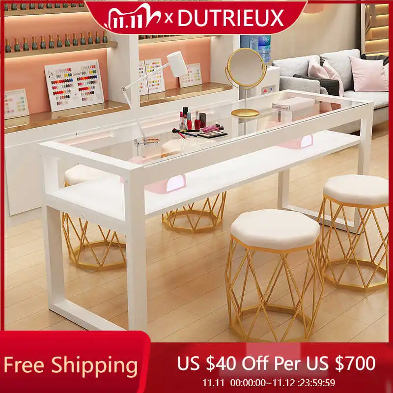 

Glass Minimalist Nail Desk Waterproof Clear Salon Easy Clean Manicure Table Mesa Organizer Nagel Tisch Nails Salon Furniture