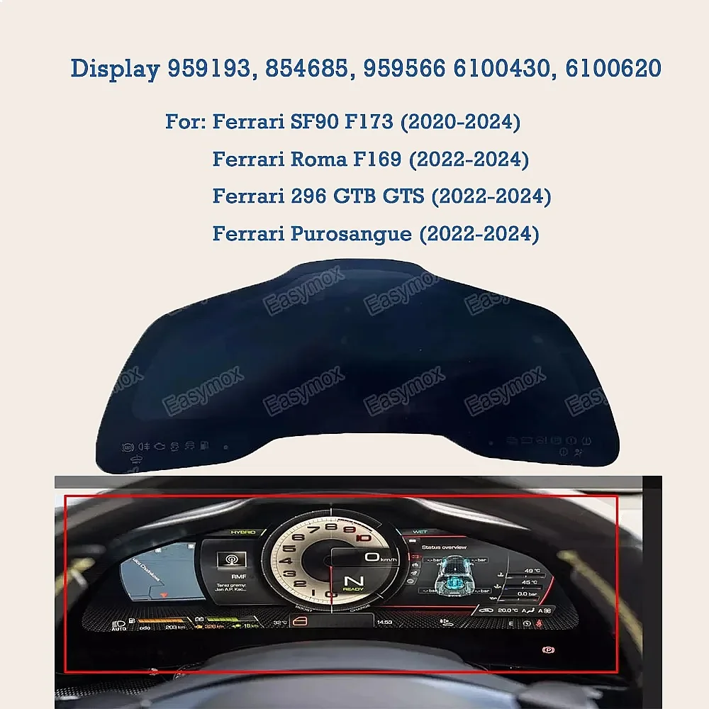 New LCD Instrument Cluster Dashboard Speedometer Screen Replacement for Ferrari SF90 Roma 296 Purosangue 2022-2024