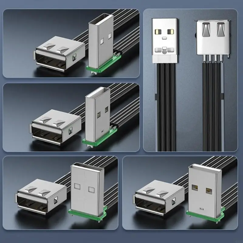 Super płaski, elastyczny kabel USB 2.0 A męski na żeński 90 kątowy przedłużacz do ładowania danych USB męski na żeński prawy/lewy/dół/do — zdjęcie produktu 2