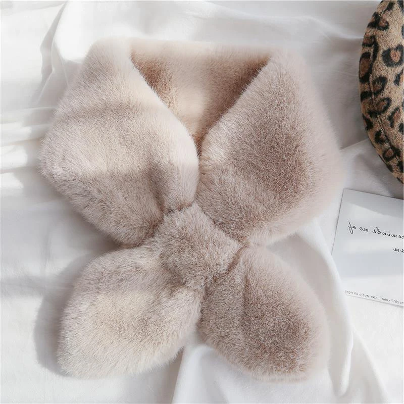 Faitolagi Koreaanse Winter Faux Konijnenbont Vrouwen Sjaal Zacht Pluche Snood Sjaals Effen Kleur Hals Kraag Warmer Spullen Kerstcadeau