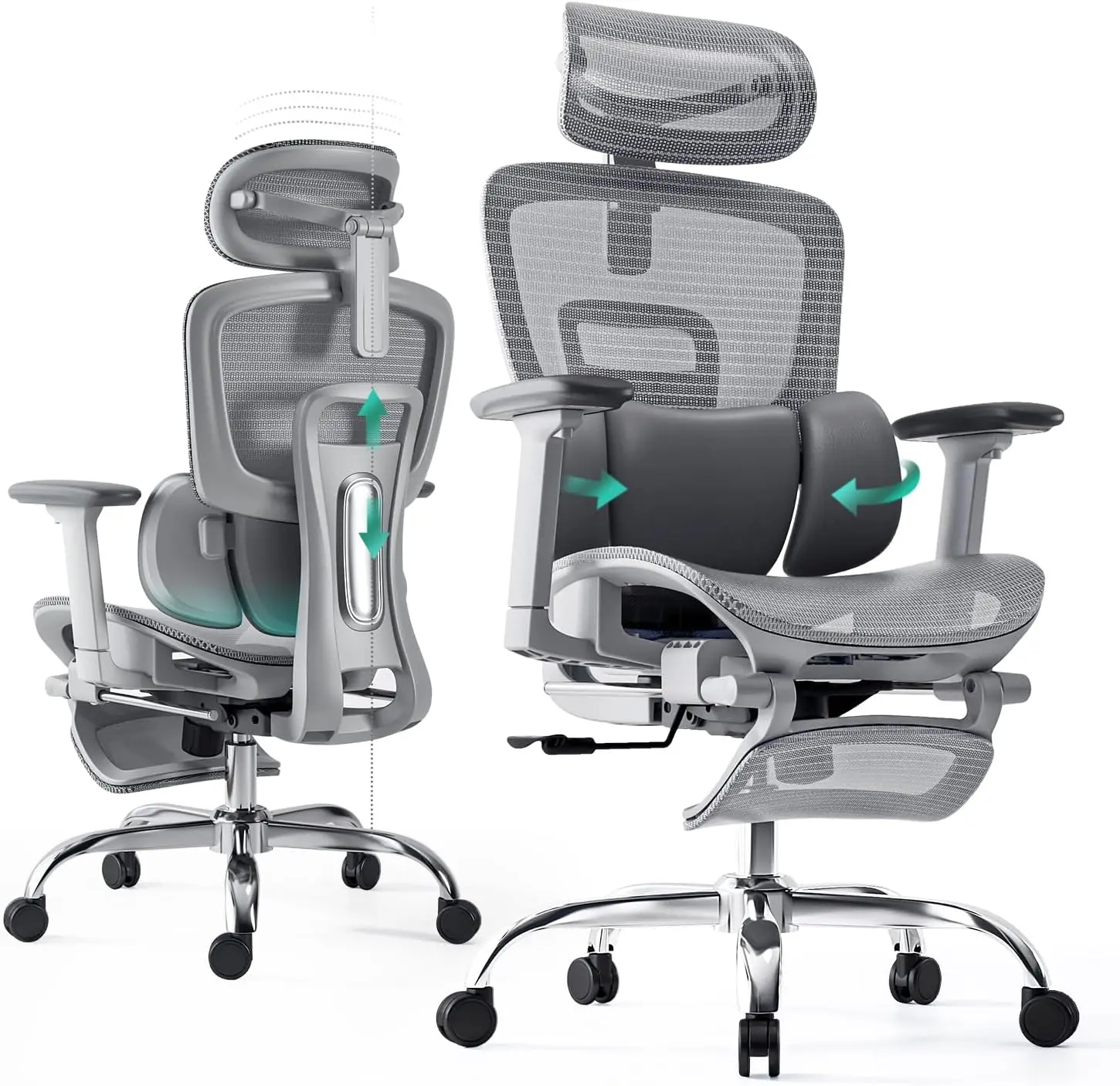 Ergonomic Office Chair 3-Zone Dynamic Lumbar Support Adjustable Headrest,Sgs Class 4 Gas Clylinder And Flip-Up Armrests