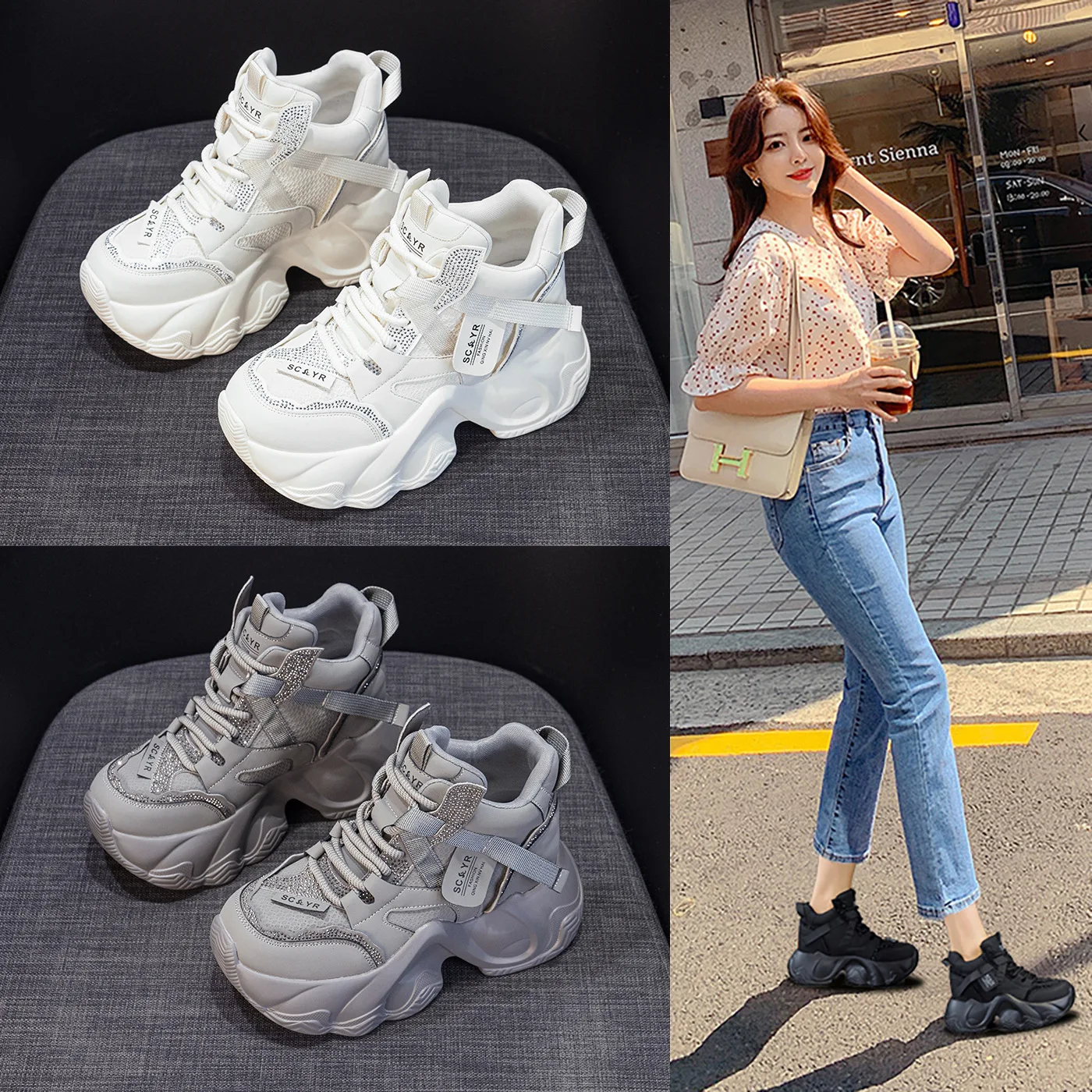 Women Thick Platform Heighten Viral Same Silver Dad Sneakers 2026 New Spring Autumn Korean Versatile Casual Sports Shoes Simple