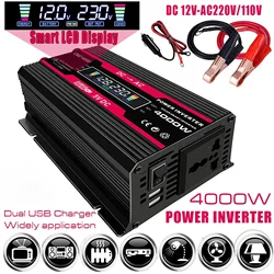 4000W Solar Power Inverter 12V Dual USB modificato trasformatore di tensione a onda sinusoidale adattatore per auto convertitore di carica rapida Display LCD