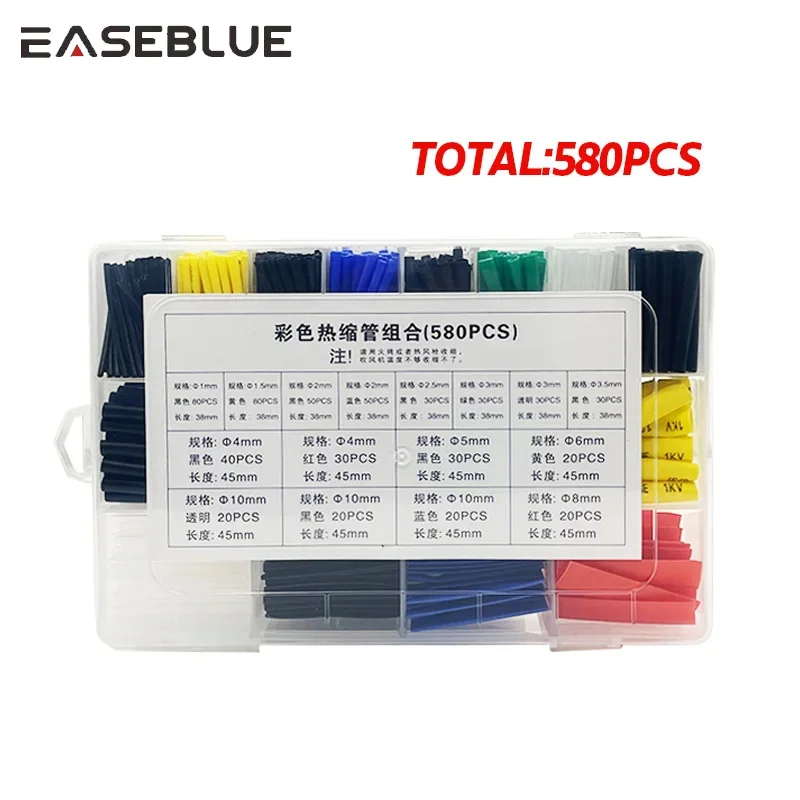 Encaixotado Heat Shrink Tube Kit, isolamento Sleeving, Teroretractil Poliolefina Encolhimento Assorted Heat Shrink Tubing, cabo de fio