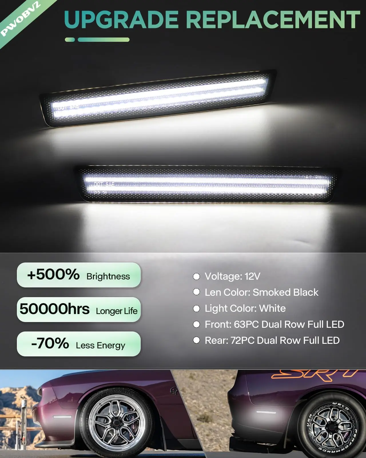 Per Dodge Challenger 2015 2016 2017 2018 2019 2020 2021 2022 2023 Auto Anteriore Posteriore LED Luci di posizione laterali Lampade