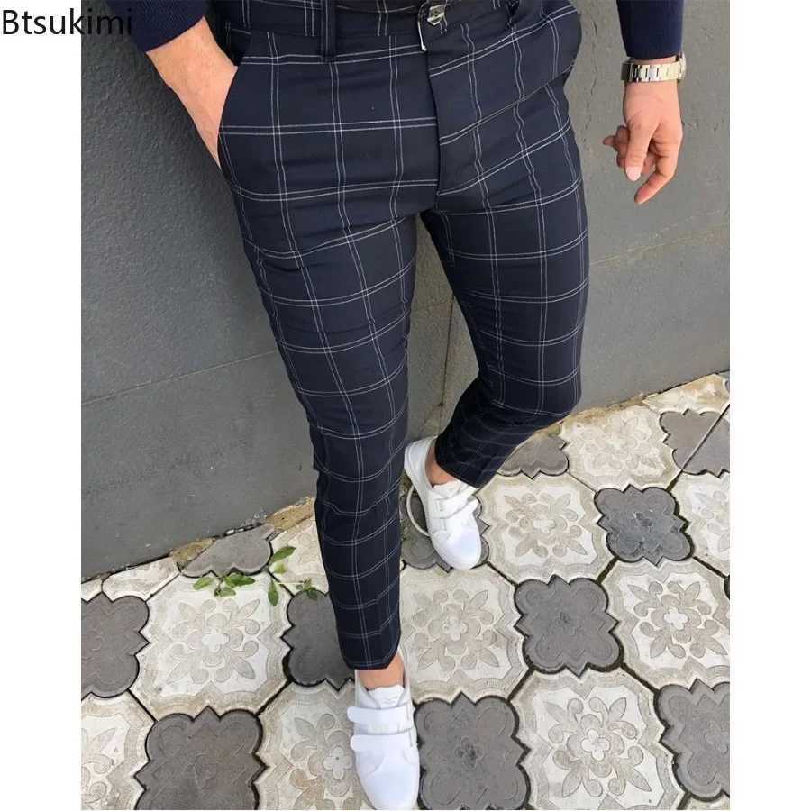 2025 Men's Classic Plaid Print Casual Pants Fashion Stretch Slim Business Social Versatile Pencil Pants Men Trousers Daily Wear