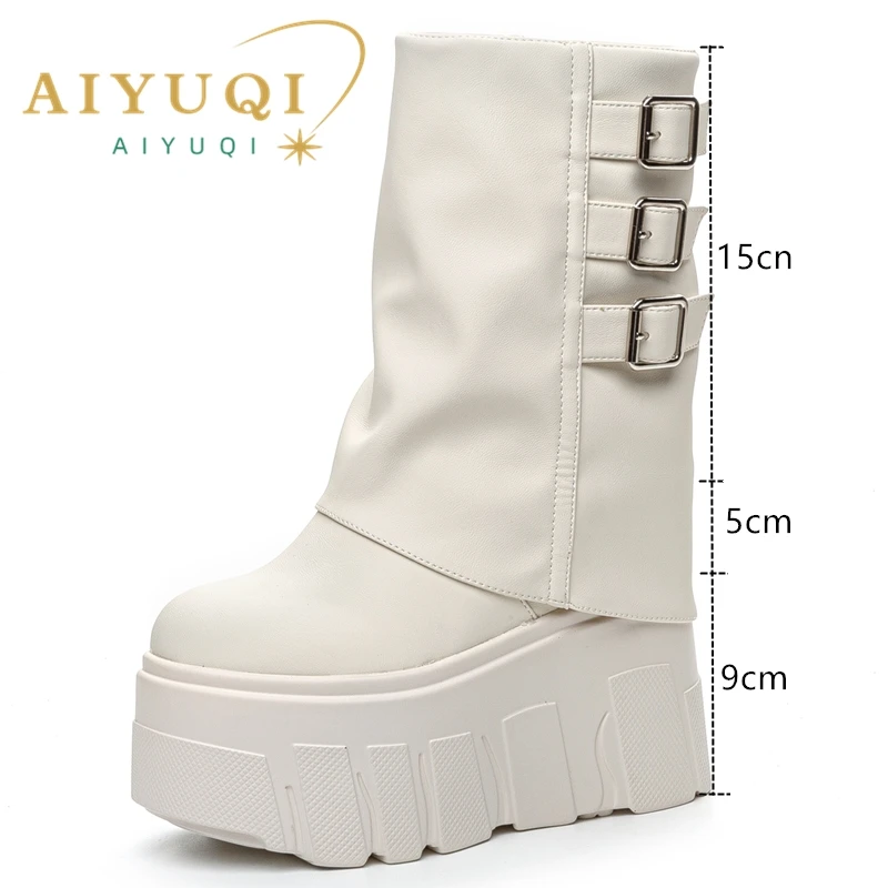 AIYUQI Trouser Boots Ladies Fall Winter 2024 Thin Fleece Women Ankle Boots High Heel Platform Belt Buckle Trend Women's Bootss