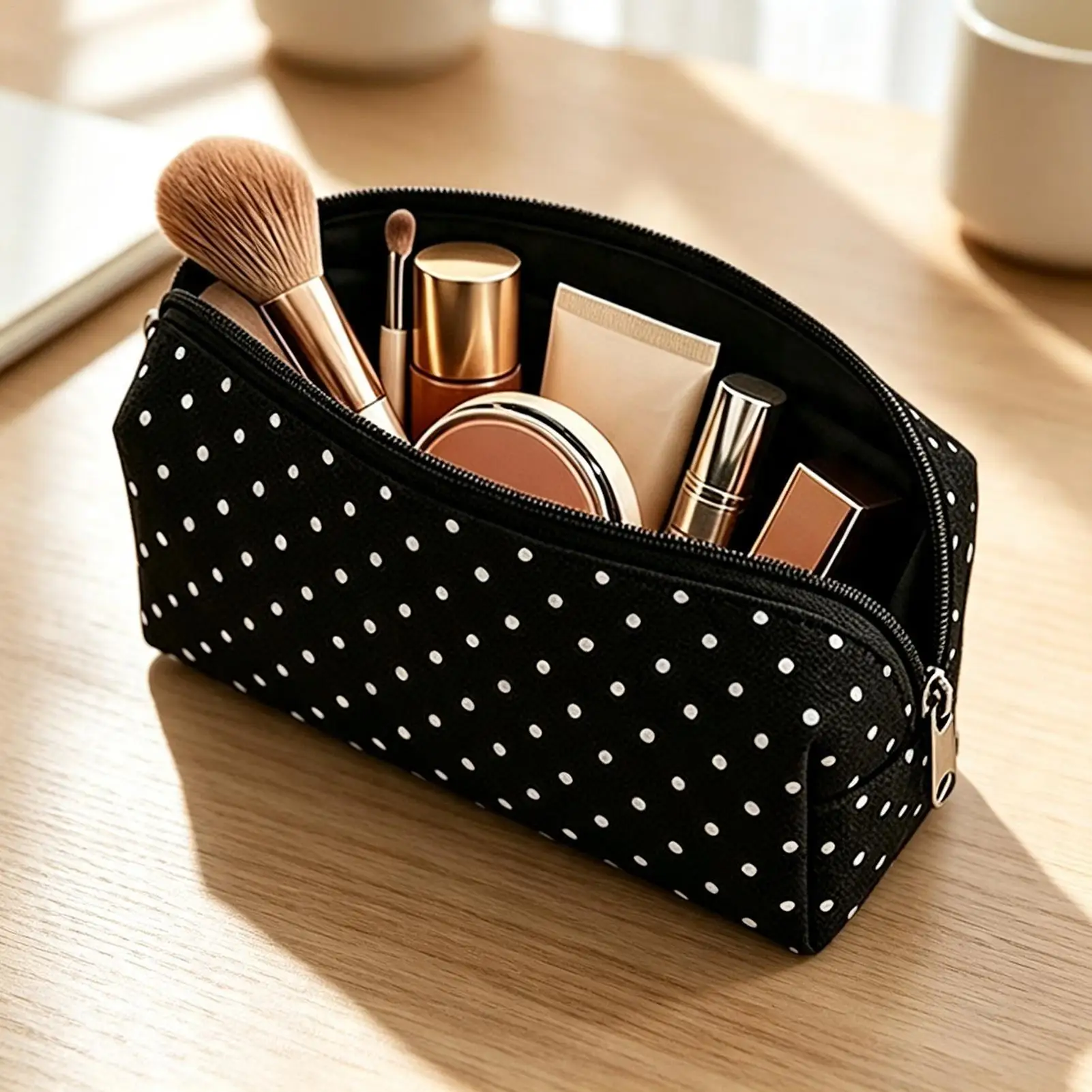 Lovely Polka Dots Pencil Bag Large Storage Canvas Case Retro Makeup Pouch Cute School Stationery Holder For Teenage Girls