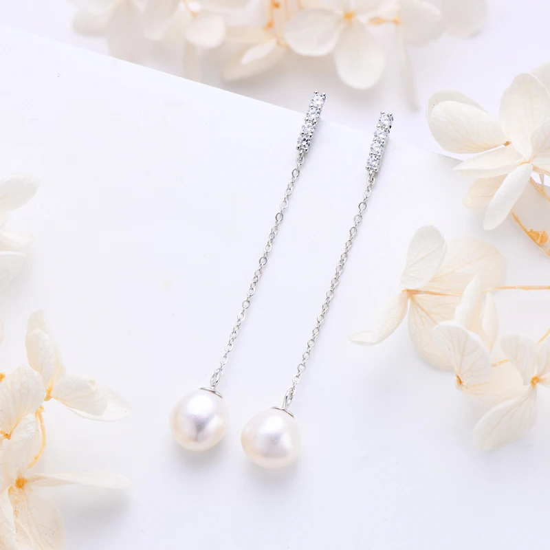 

Anziw 8-9mm Baroque Natural Freshwater Pearls Drop & Dangle Earrings for Women 925 Sterling Silver 2.2mm Zircon Stud Earrings