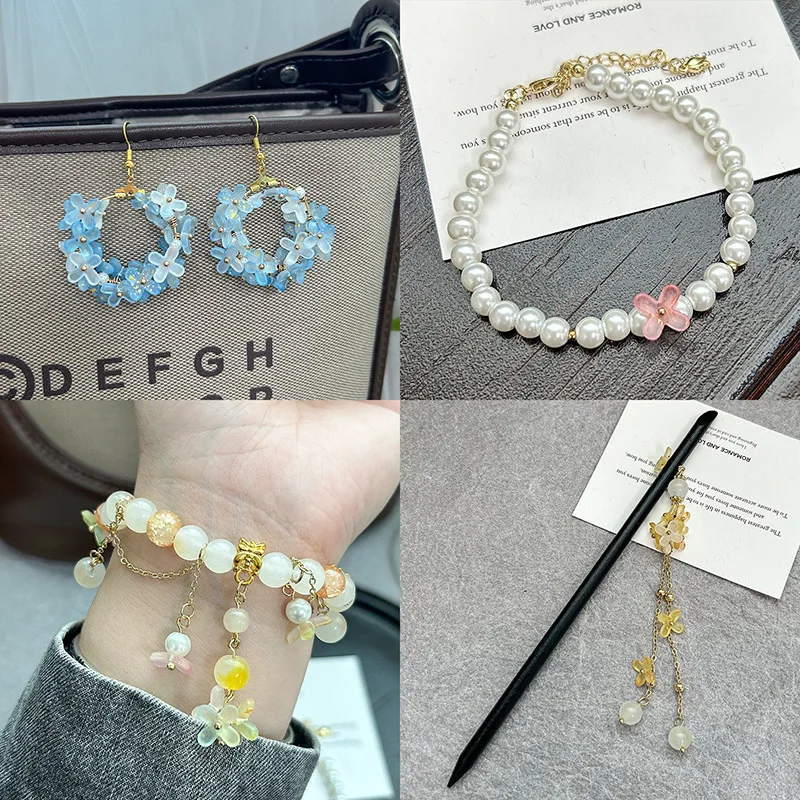 10/50g Acryl-Perlen mit 4 Blütenblättern in verschiedenen Farben, lose Abstandsperlen für DIY-Schmuckherstellung von Halsketten, Armbändern und Accessoires – Detail 6