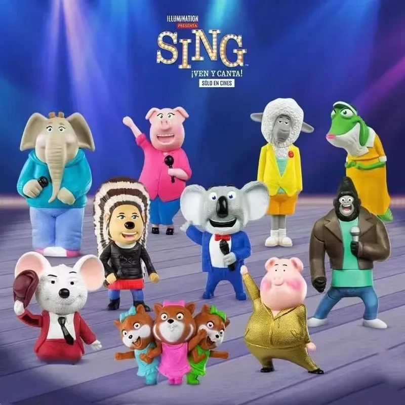 Animated Film SING Music Figurine Animal Meena Pig Elephant Rosita Buster Moon ASH Q-Teez Figure Collection Kids Gift