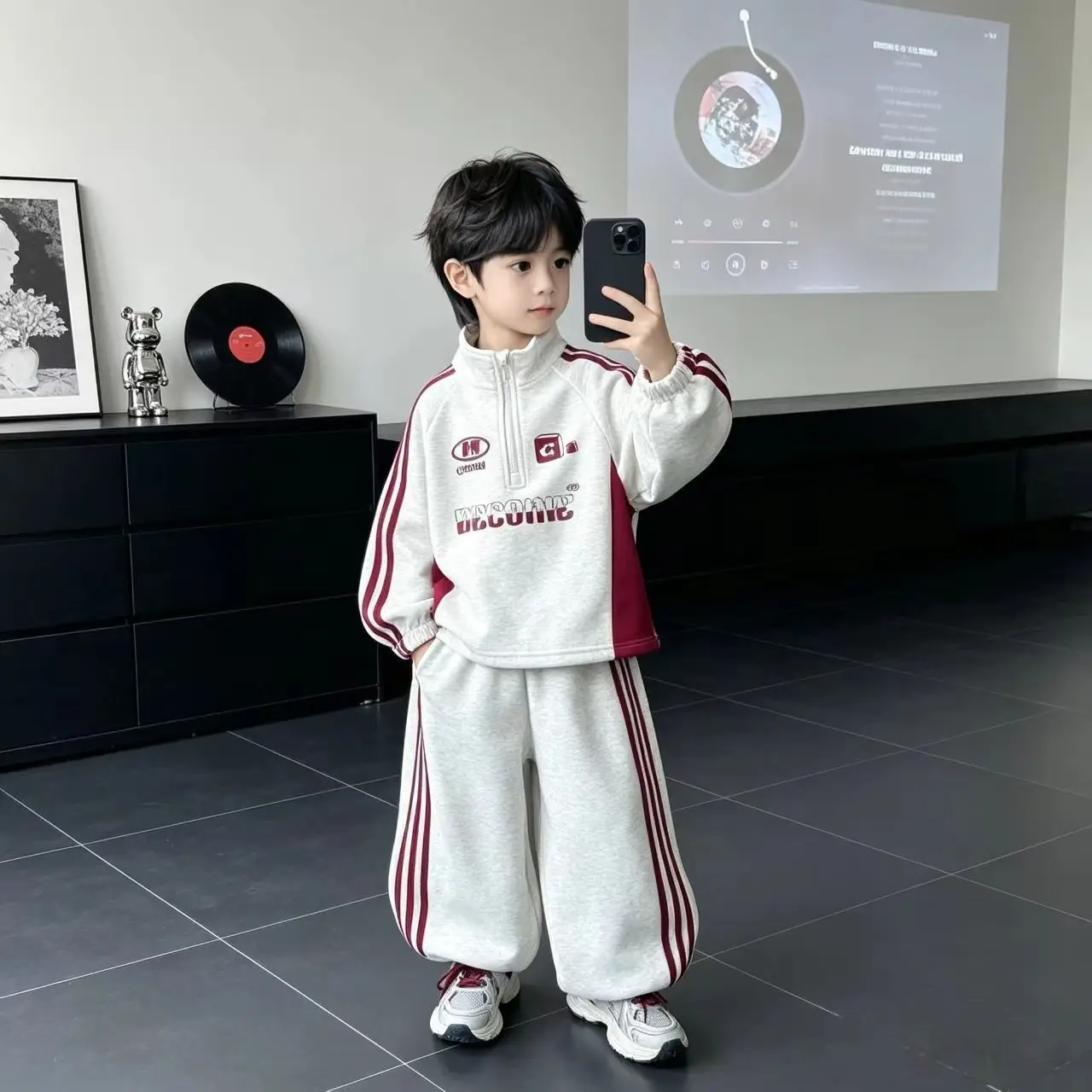 Toddler Boys 2 Piece Sets 2026 Fall New Korean Style Casual Half Zipper Hoodie Sportswear Loose Kids Clothing