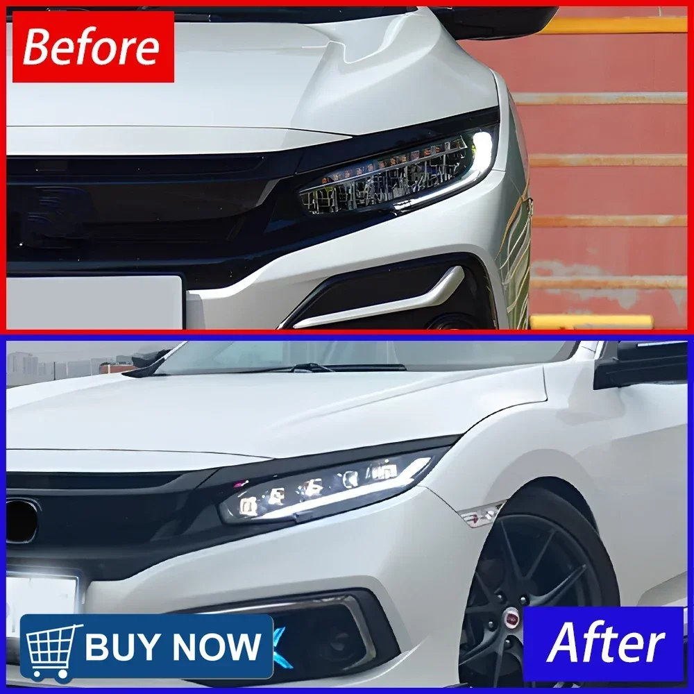 Auto Lights For Civic X 10Th 2016-2021 Led Car Headlights Assembly Upgrade Projector 5 Lens Blink Signal Front Lamp Accessories