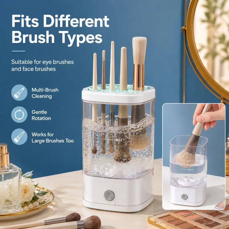 Imagen 5: Máquina Limpiadora de Brochas de Maquillaje USB, Lavadora Automática de Brochas con Secado Rápido, Esterilización UV y Soporte de Almacenamiento