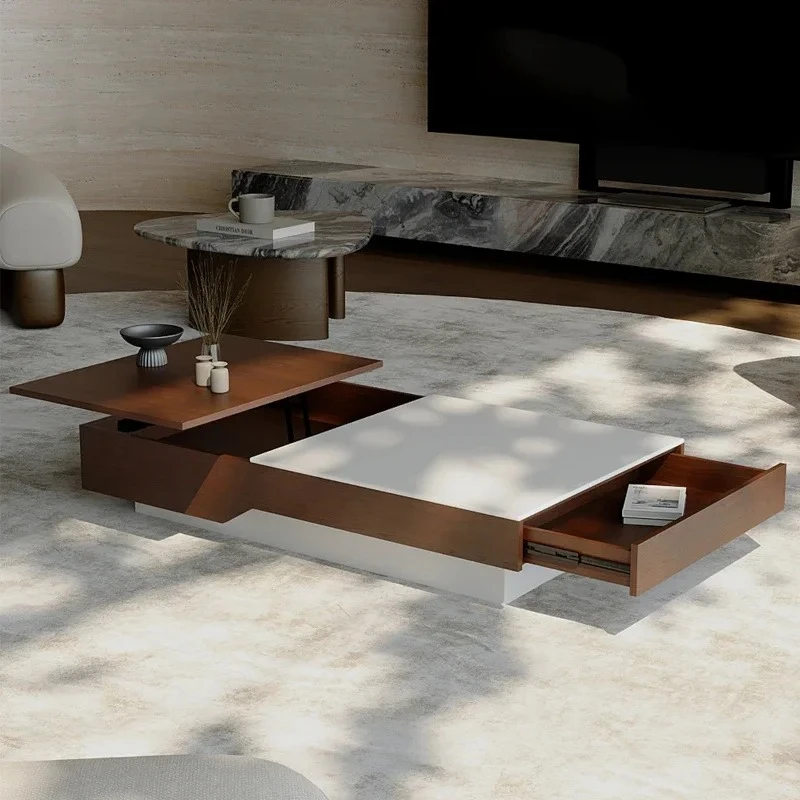 Y Smart Home Aesthetic Decor Coffee Table Brown Natural Wood Luxury Design End Table