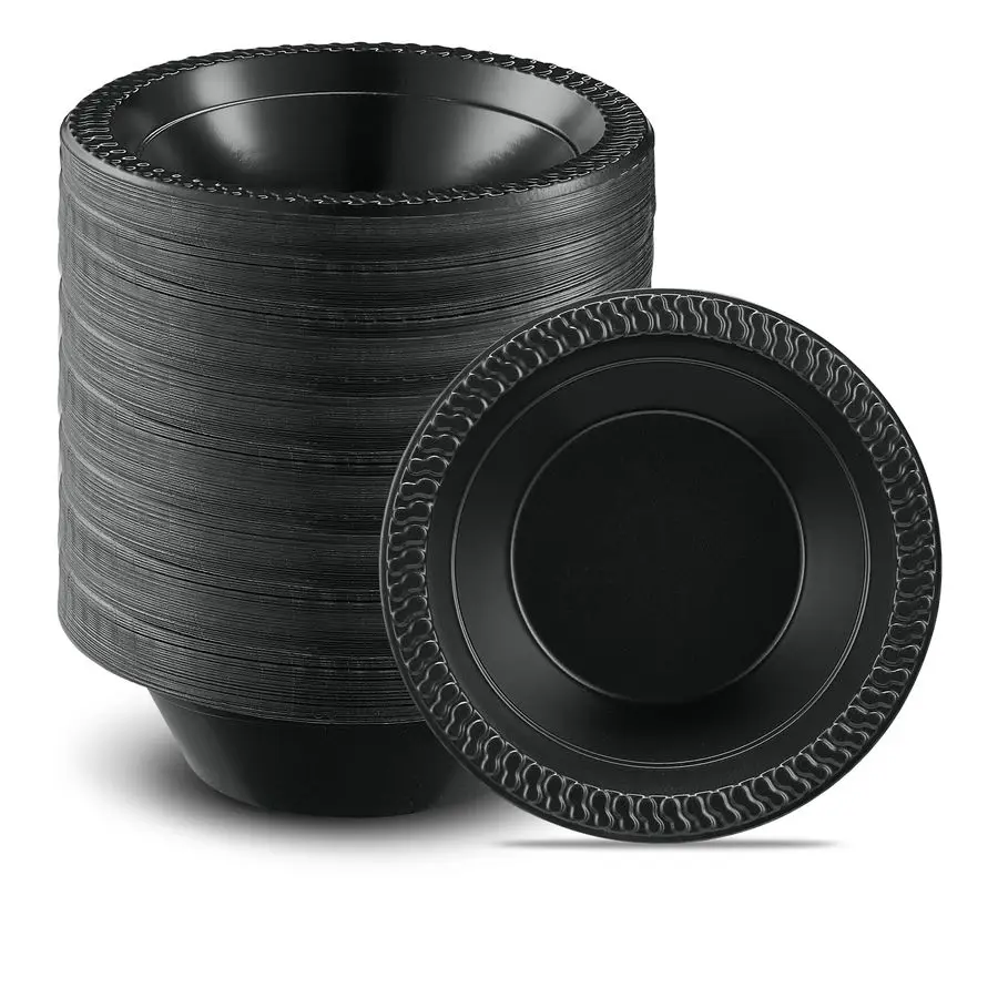 

800 PCS Black Plastic Bowls Light Weight 12 oz Plastic Soup Bowls Black Salad Plates Disposable for Party and Wedding