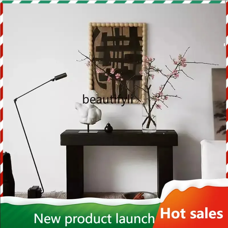 

F56 Carbonized Black Solid Wood Entryway Table Wabi-Sabi Style Homestay Hotel Corridor Display Table Entryway Console