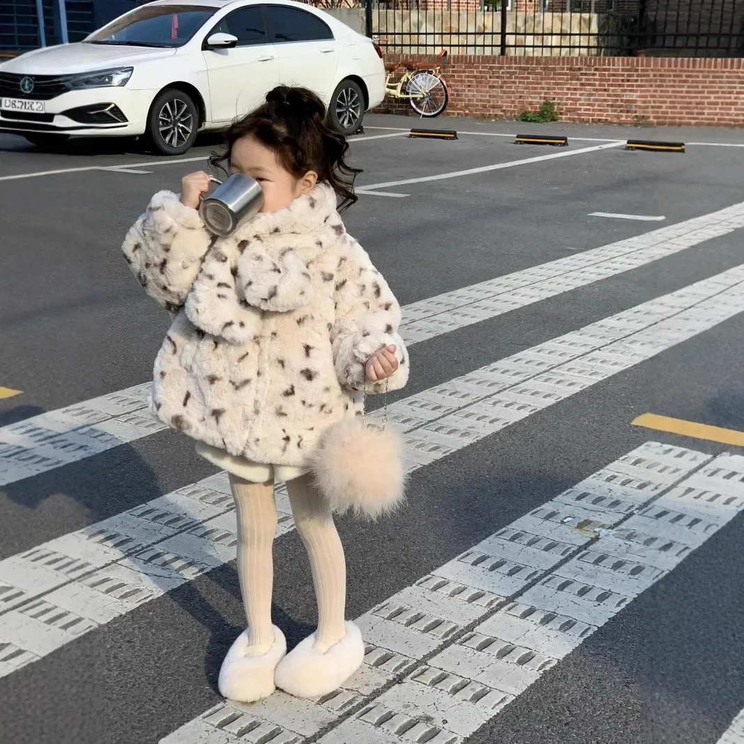 Girls Wool Coat Children 2024 New Autumn Winter Fashion Simple Casual Flower Warm Coat Korean Simple Style Fashion Clothes