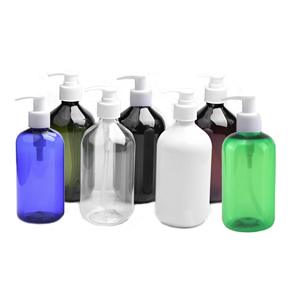 

300ml 7 color available Refillable Squeeze plastic lotion bottle with white pump sprayer PET Plastic Portable lotion Bottle