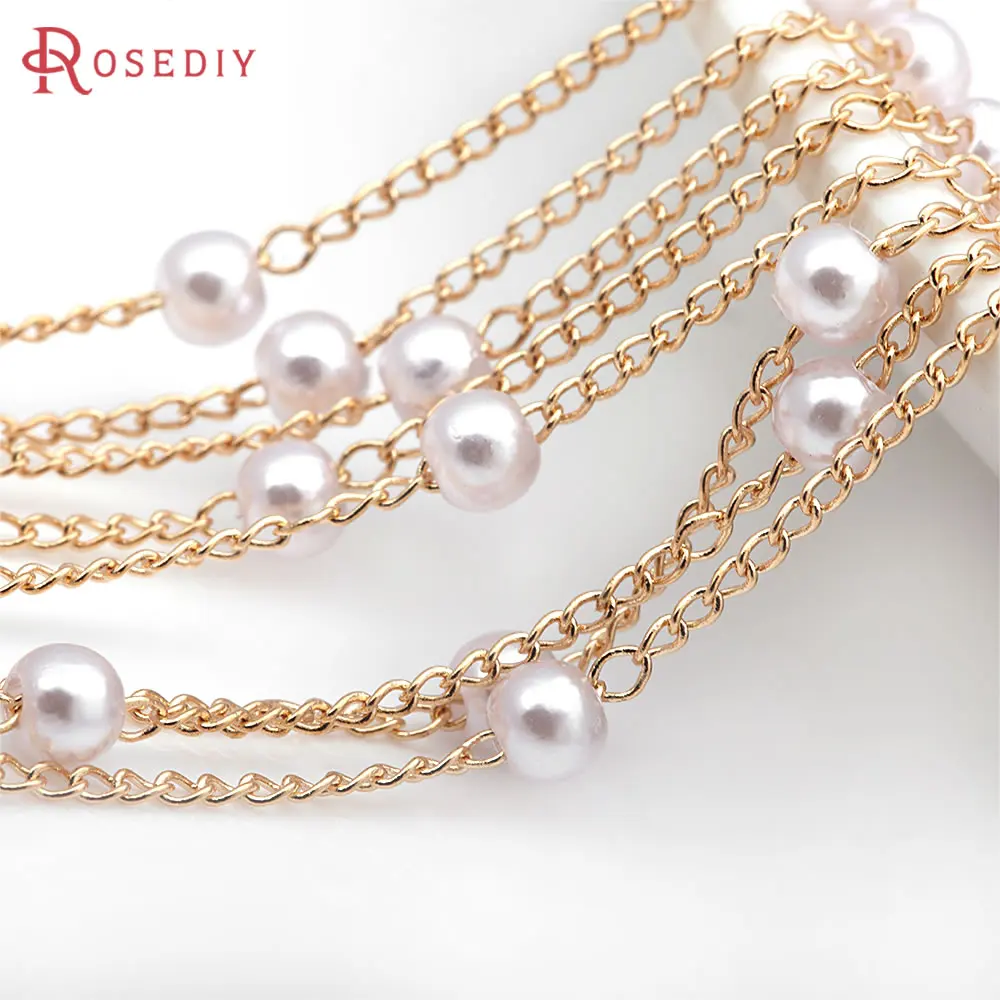 2 Meters 18K Gold Color Brass and Plastic Imitation Pearls with Imitation Pearl Necklace Chain High Quality Diy Jewelry Making