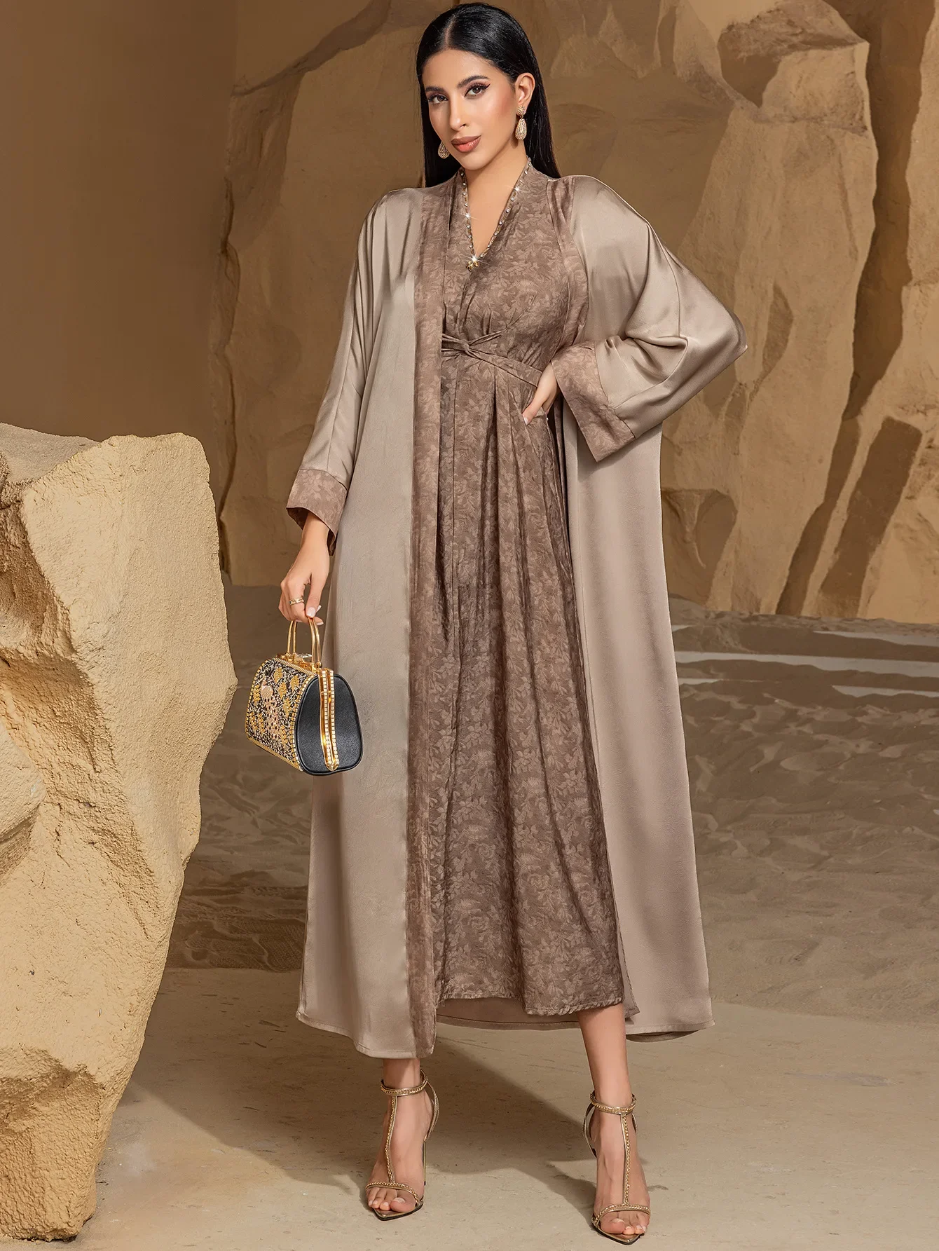Mode femmes musulmanes Kimono Cardigan + robe ensembles dubaï Abaya turquie caftan Eid Ramadan Islam vêtements maroc tenues Caftan