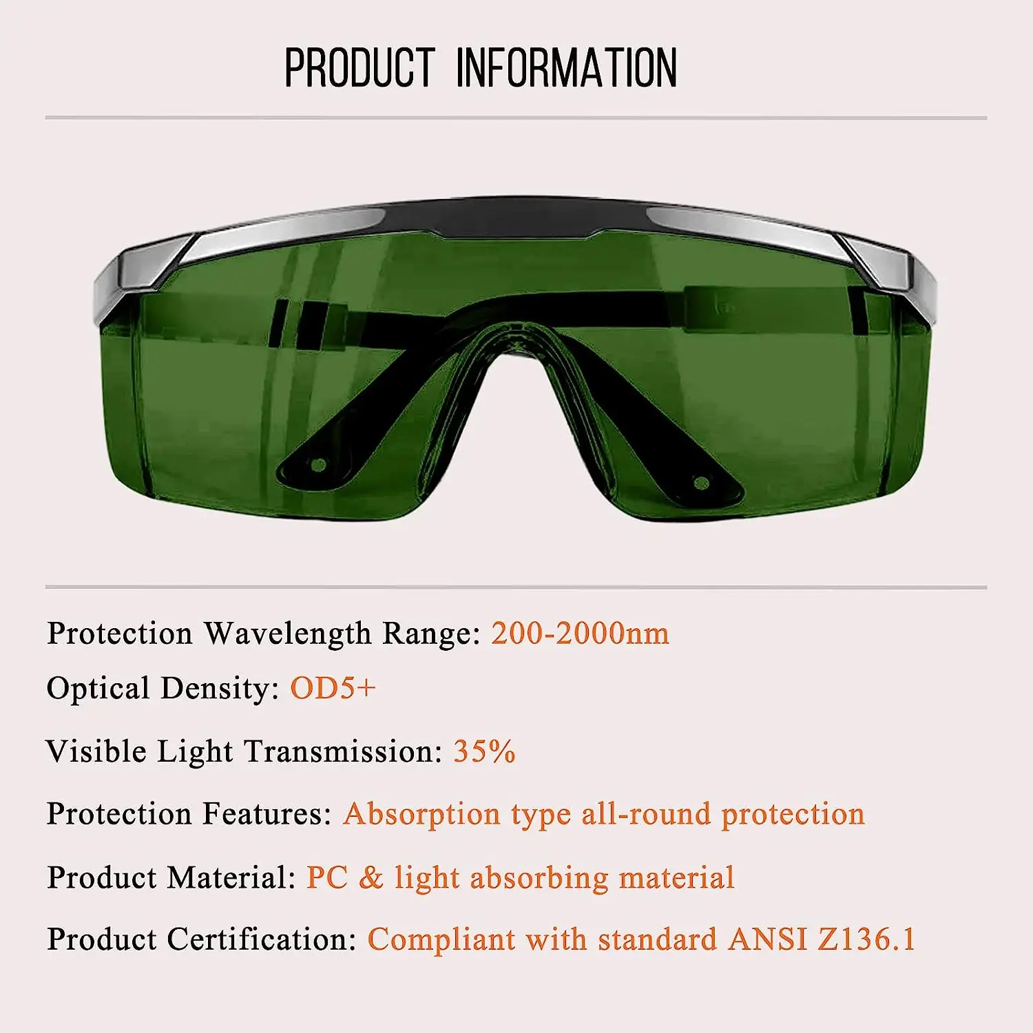 Laser Safety Glasses IPL 200-2000nm Eye Protection for Laser Hair Removal Treatment, Laser Engraving Machine Protective Goggles