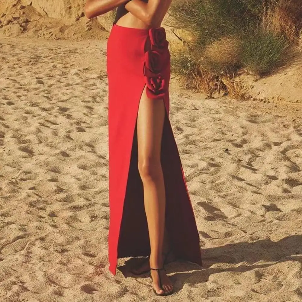 

Сексуальная длинная юбка с запахом и 3D цветочным дизайном для женщин Ele Spring Faion Юбка-миди с высокой талией Bodycon Sle