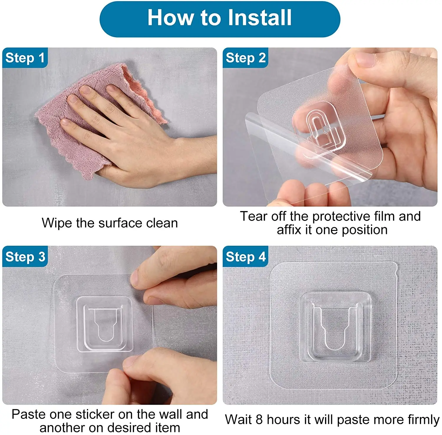 Cârlige Adezive Transparente, Dublu-Față - usage example