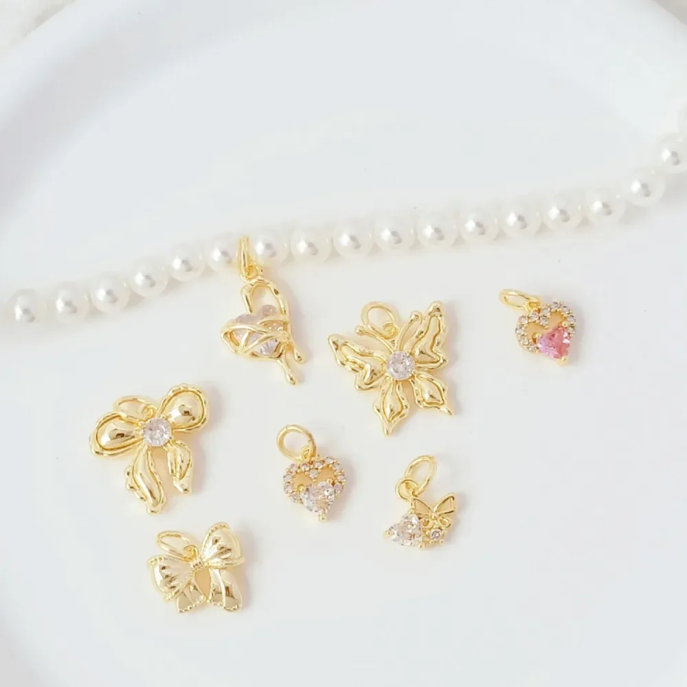 

Подвеска в форме сердца-бабочки с позолотой 14 карат и инкрустацией цирконием, браслет ручной работы своими руками, кулон, серьги, аксессуары