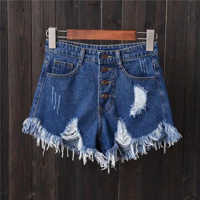 

Smoky Grey Ripped Button Denim Shorts Women's plus Size Slimming Frayed Wide Leg Hot Pants Multicolor Short Pants Summer