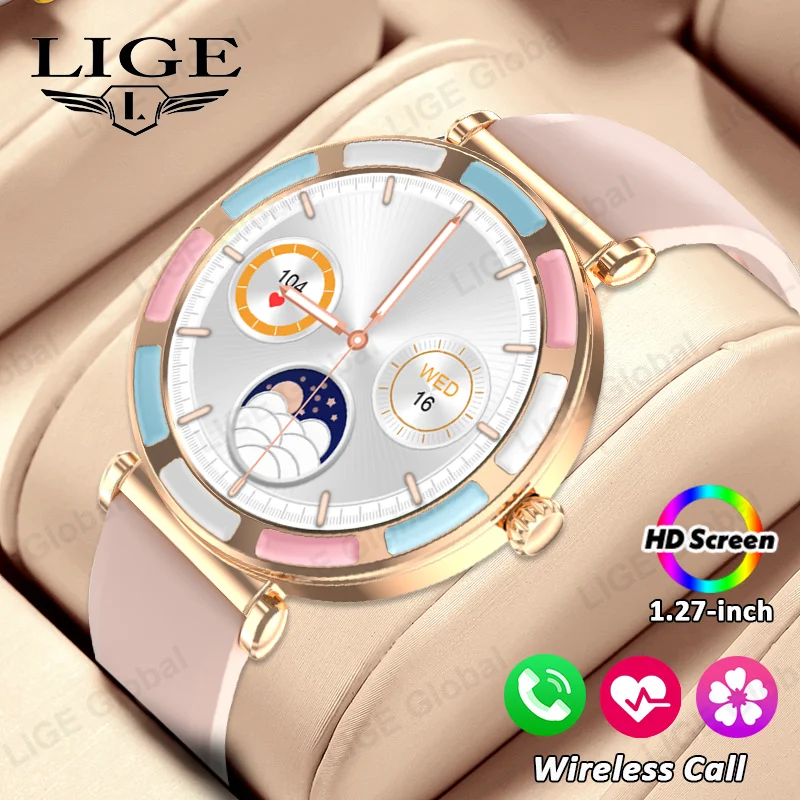 

LIGE Fashion Smart Watch For Ladies Bluetooth Call DIY Custom Dial Heart Rate Sport Bracelet Waterproof Female Smartwatch Women