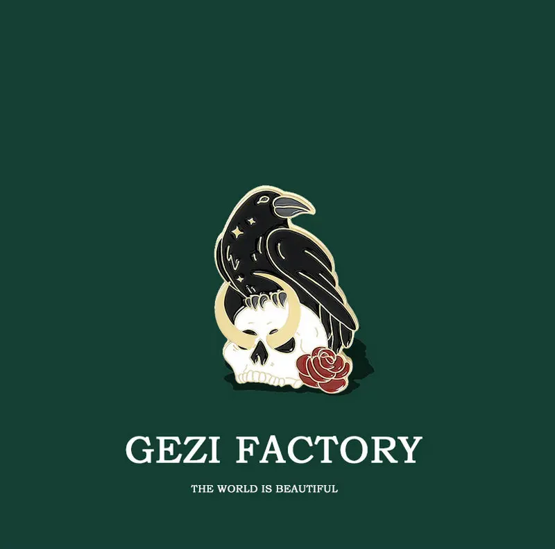 Gothic Crow smalto spille personalizzato Starry Raven Skull Punk spille borsa vestiti spilla distintivo gioielli scuri regalo per gli amici