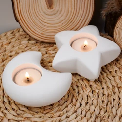 DIY Concrete Heart Candle Holder Silicone Mold Moon Star Candlestick Crafts Making Plaster Resin Casting Molds Home Decoration