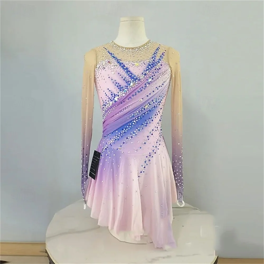 

2026 New Figure Skating Dress Women's Pink High Elasticity Training Competition Skating Wear Classic Long Sleeve Ice Skating