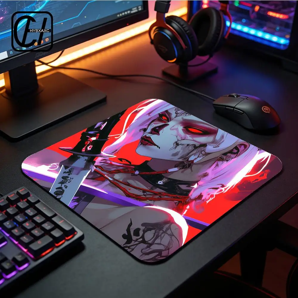 Small Size Anime Mouse Pad Oni Mask Girl Premium Deskmats Game Professional E-Sports Mousepad High Quality Non-slip Pod HYBXXC