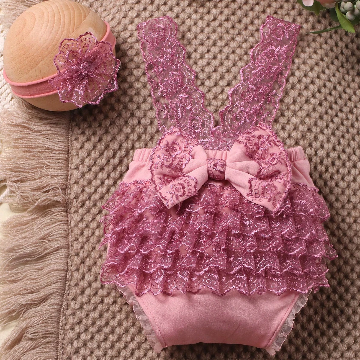 Ylsteed – ensemble barboteuse en dentelle pour photographie de nouveau-né, tenues de séance Photo avec bandeau à nœud pour bébé fille, idées d'images