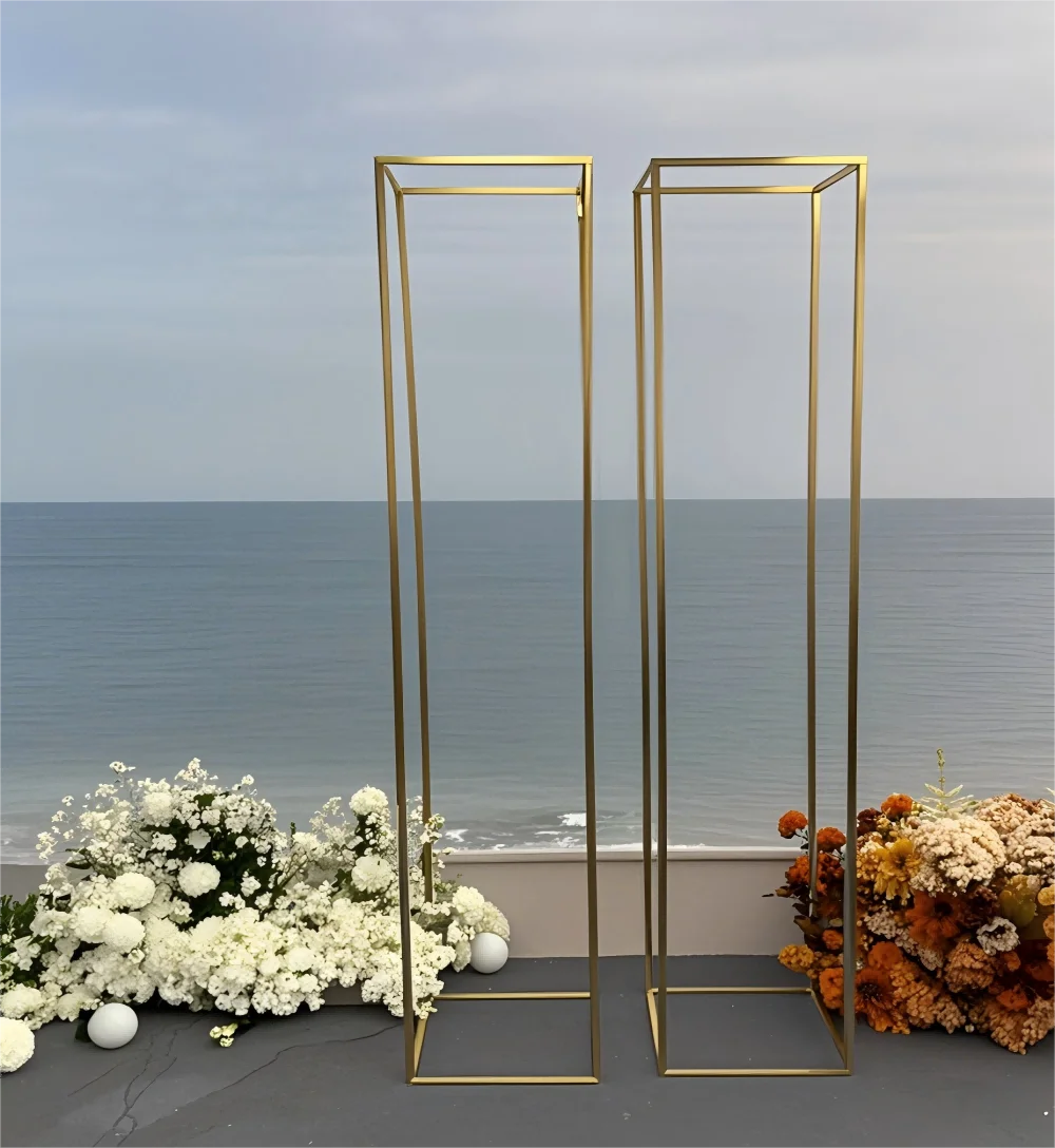 gold-plated Wedding Arch Iron Column Plinth Ballon Arch Wedding Birthday Stage Background Booth Prop Metal Square Frame