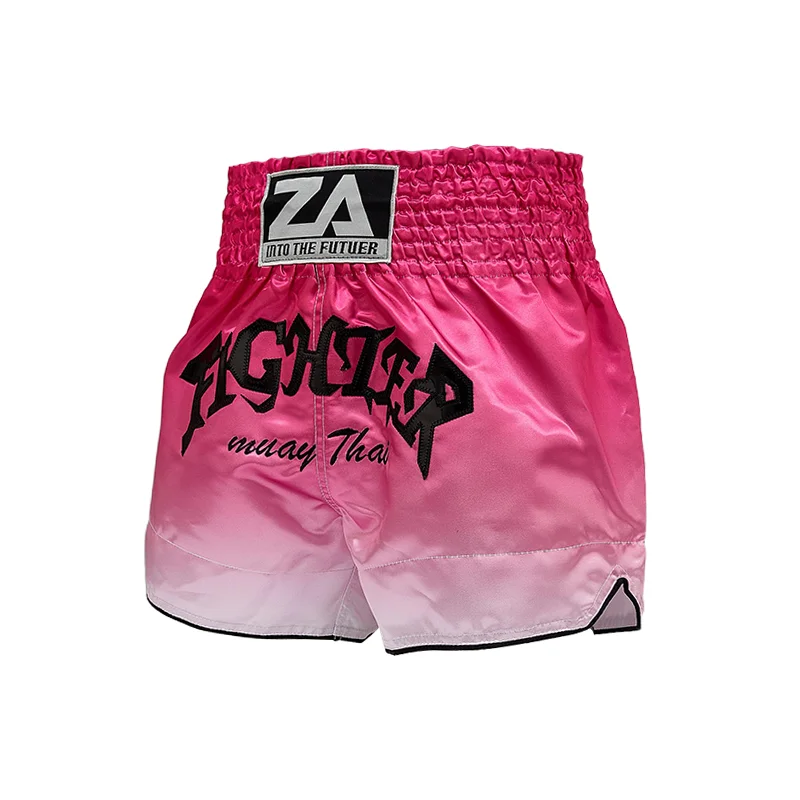 Pink Gradient Muay Thai Shorts Shiny Satin Elastic Waist Boxing Trunks Lightweight MMA Kickboxing Sparring Pants Men Women Kids