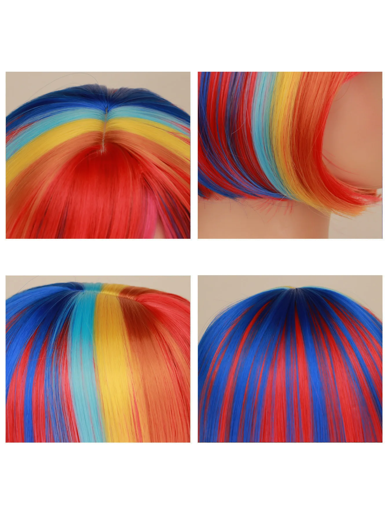 Krótkie tęczowe peruki bob z grzywką, krótkie proste peruki dla dziewczynek, kolorowe, urocze peruki kostiumowe z włosów syntetycznych.