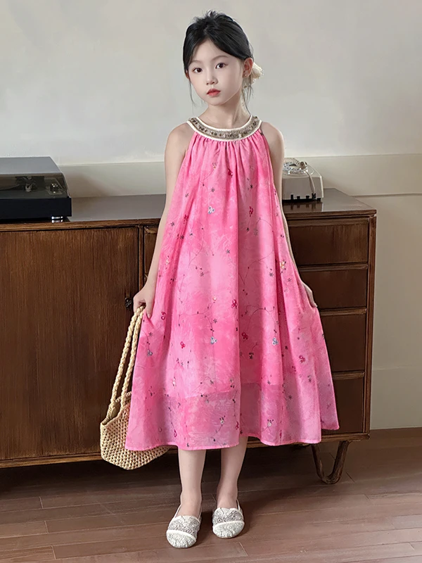 

Girls Beachy Summer Dr Children's Hanging Ne Beach Skirt Casual Sle Big Kids Holiday Faion Skirt for Girls