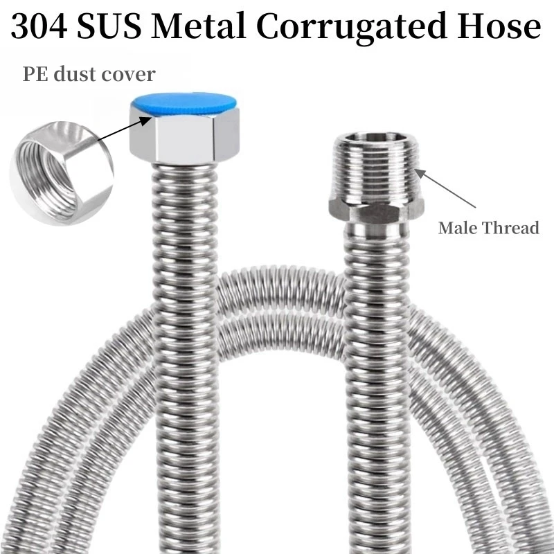 1PC 1/2 3/4 Inch 304 SUS Cold Hot Water Pipe Faucet Connection Pipe Metal Hose Fish Tank Corrugated Pipe Garden Water Connectors