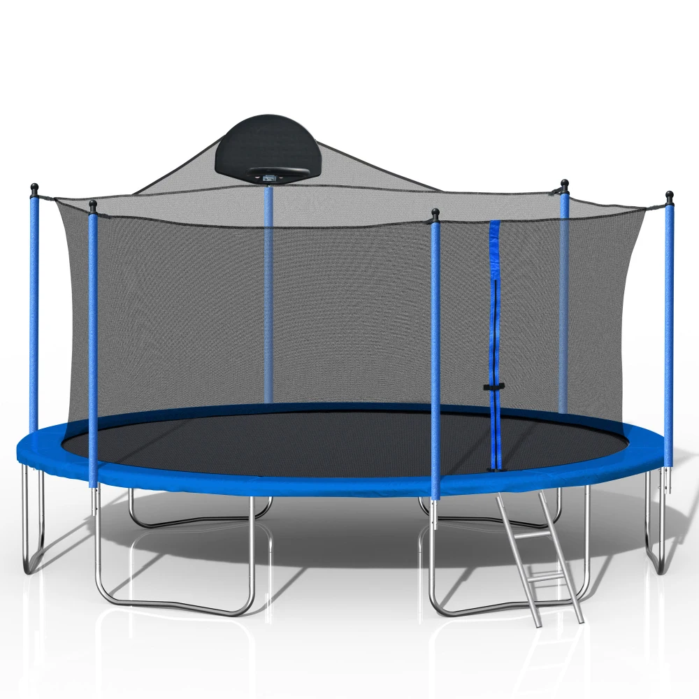 

14FT Outdoor Trampoline for Adults & Kids with Basketball Hoop, Ladder & Safety Enclosure Net