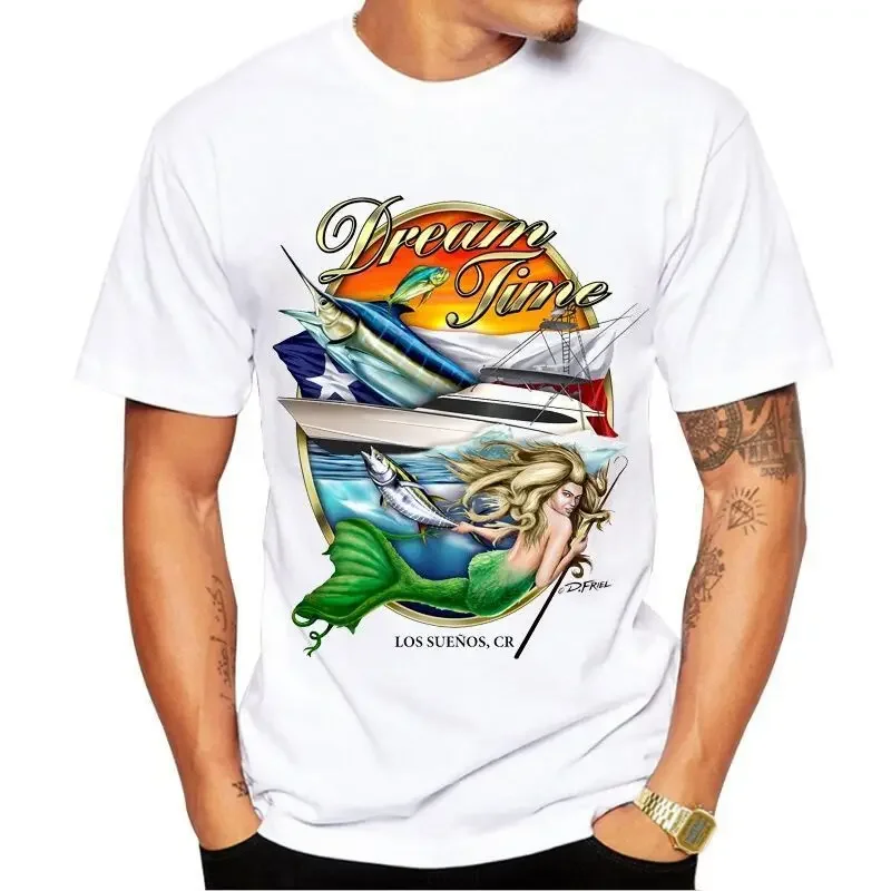 T-shirt de pêche en coton à manches courtes pour hommes et femmes, haut imprimé poisson de mer, t-shirts blancs, sports d'été