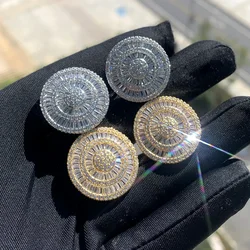18K Gold Platinum Color Fashion Round Disc Round 23mm Stud Earrings For Women Girl Iced Out Bling 5A Cubic Zirconia CZ Jewelry