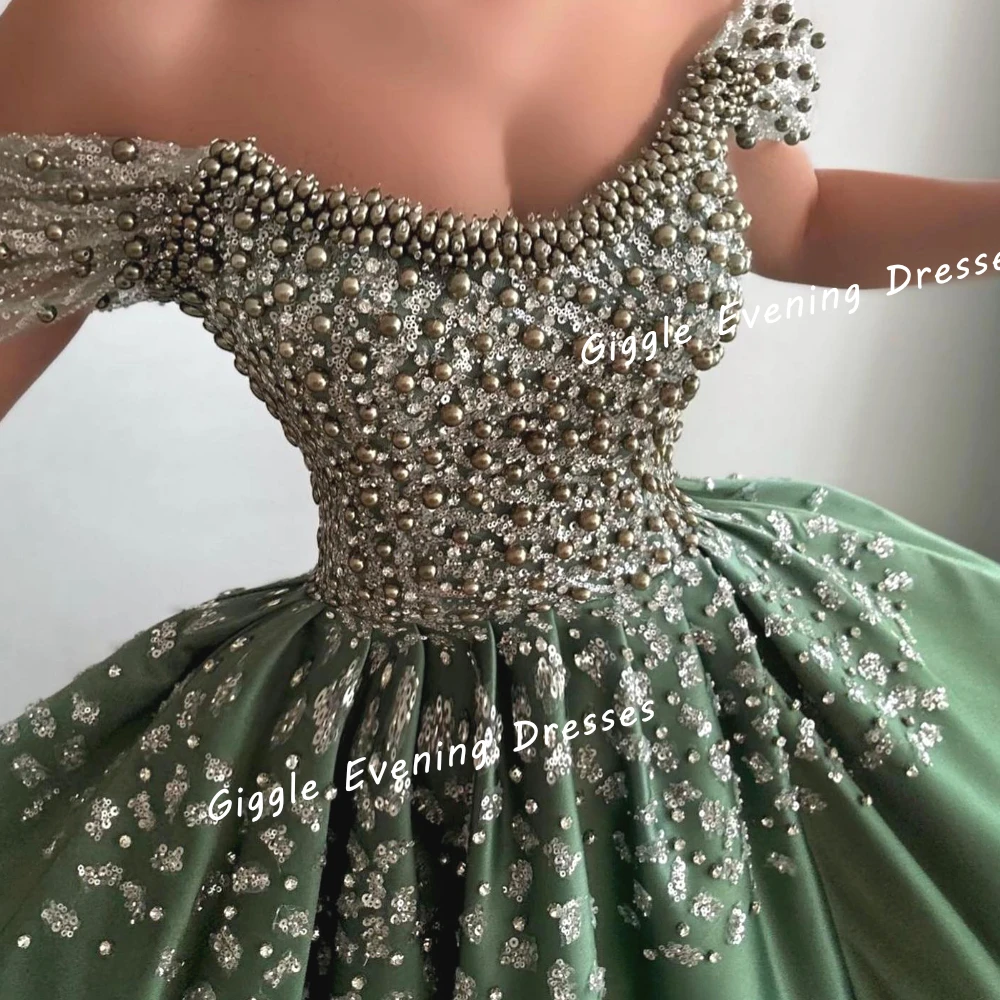 Giggle Satin Off-The-Shoulder Beading Elegance Prom Gown Saudi Arab Sequined Floor-Length Evening Party Dresses for Women 2024