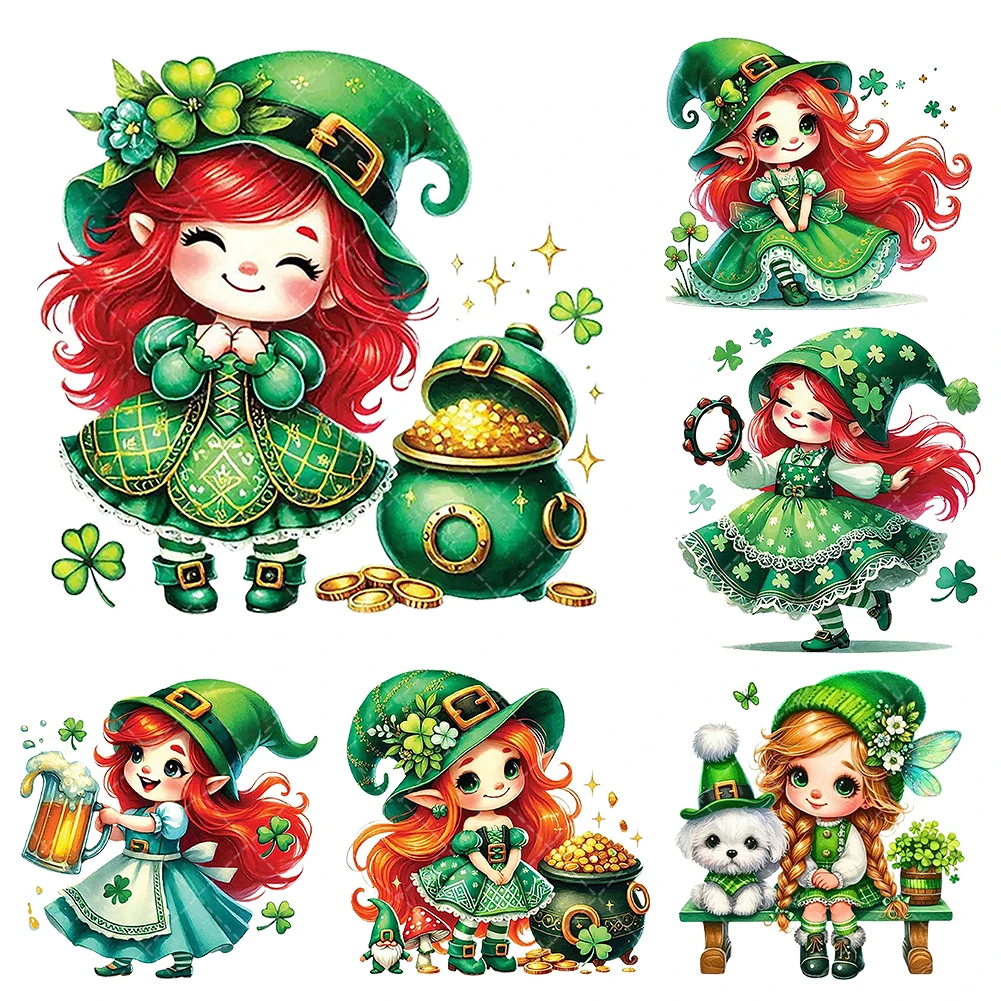 

15cm/20cm St Patrick Pretty Girl Heat Transfer Stickers Iron On Clothes DTF Print Vinyl Thermal Appliques Washable T-Shirt Decal